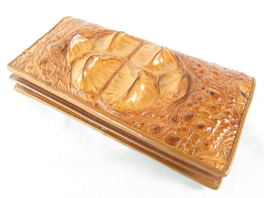 Genuine Crocodile Hornback Skin Leather Checkbook Long Wallet