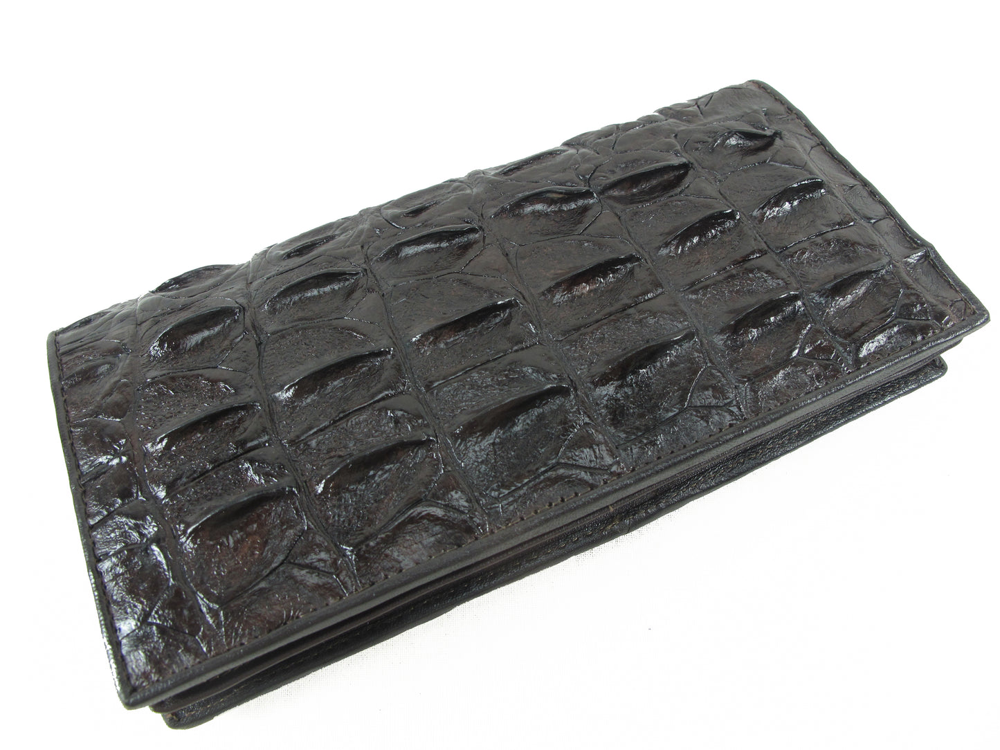 Genuine Crocodile Backbone Skin Leather Checkbook Long Wallet