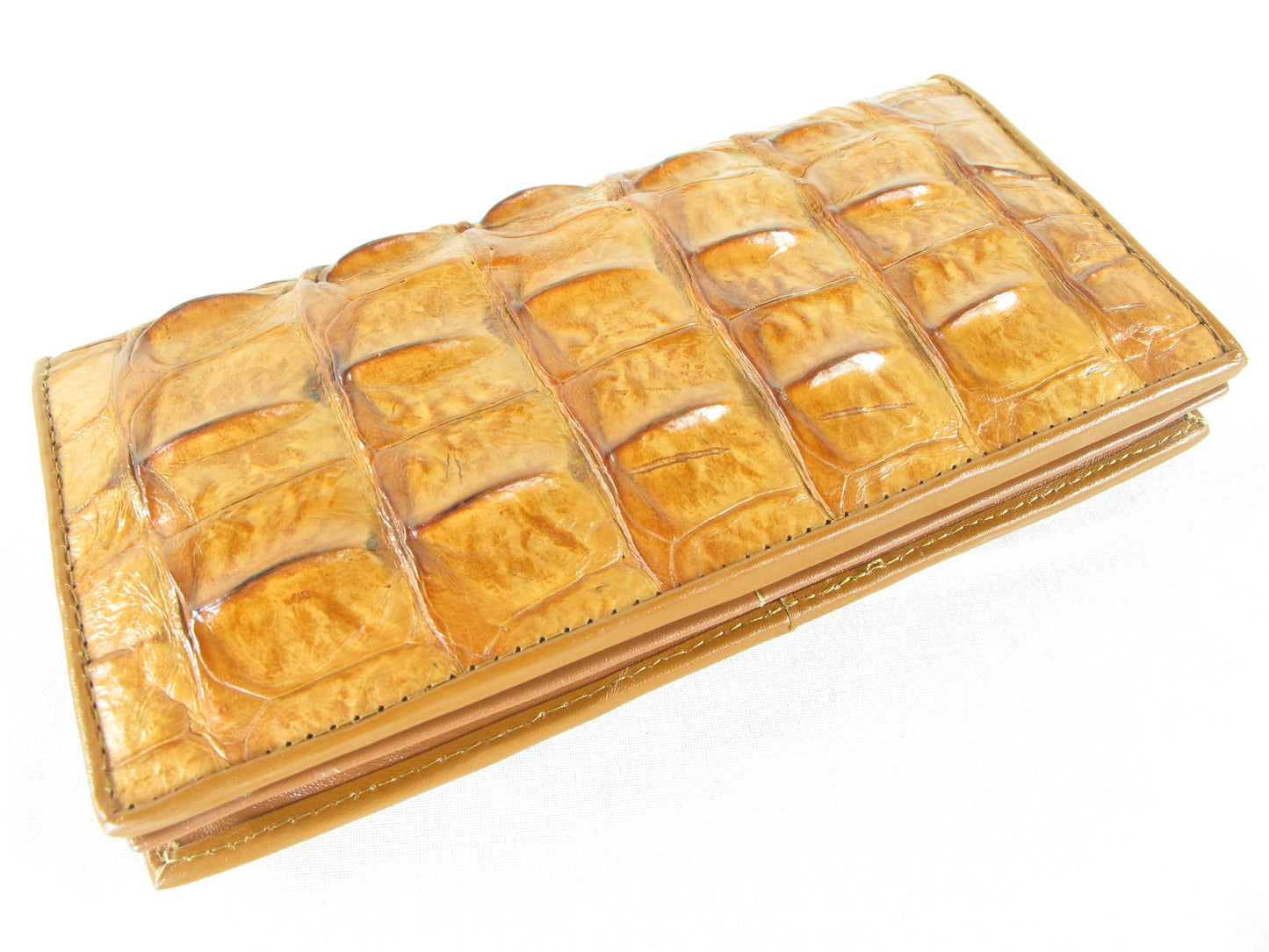 Genuine Crocodile Backbone Skin Leather Checkbook Long Wallet