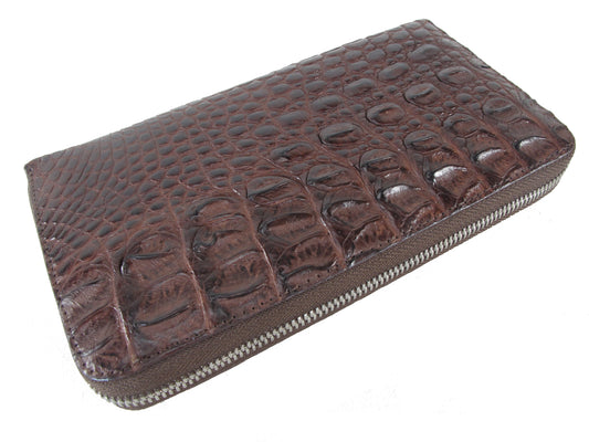 Genuine Crocodile Backbone Skin Leather Zip Around Clutch Wallet Purse