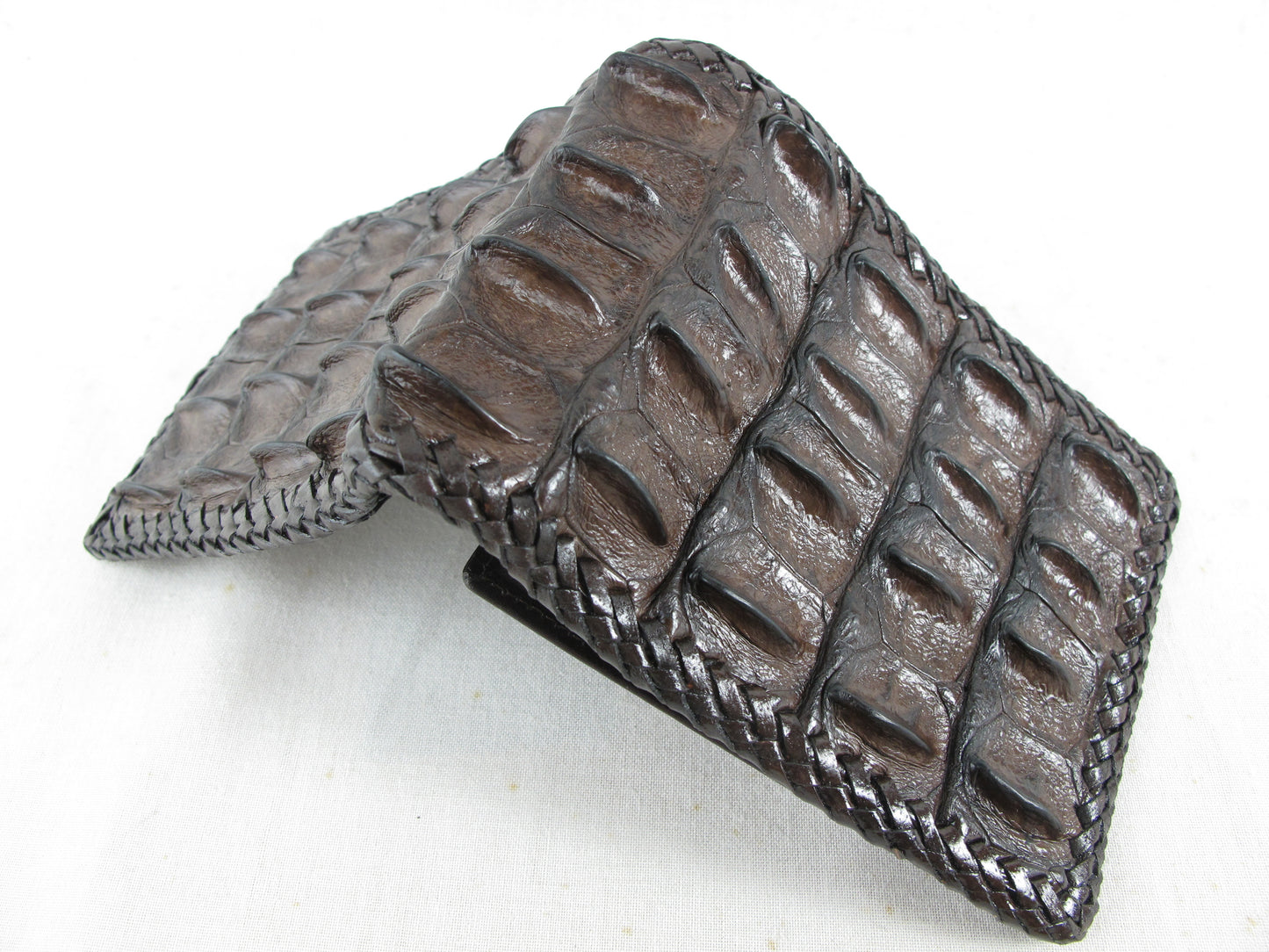 Genuine Crocodile Backbone Skin Leather Handmade Bifold Wallet