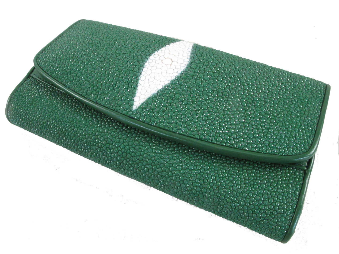 Genuine Stingray Skin Leather Women's Trifold Clutch Wallet Purse