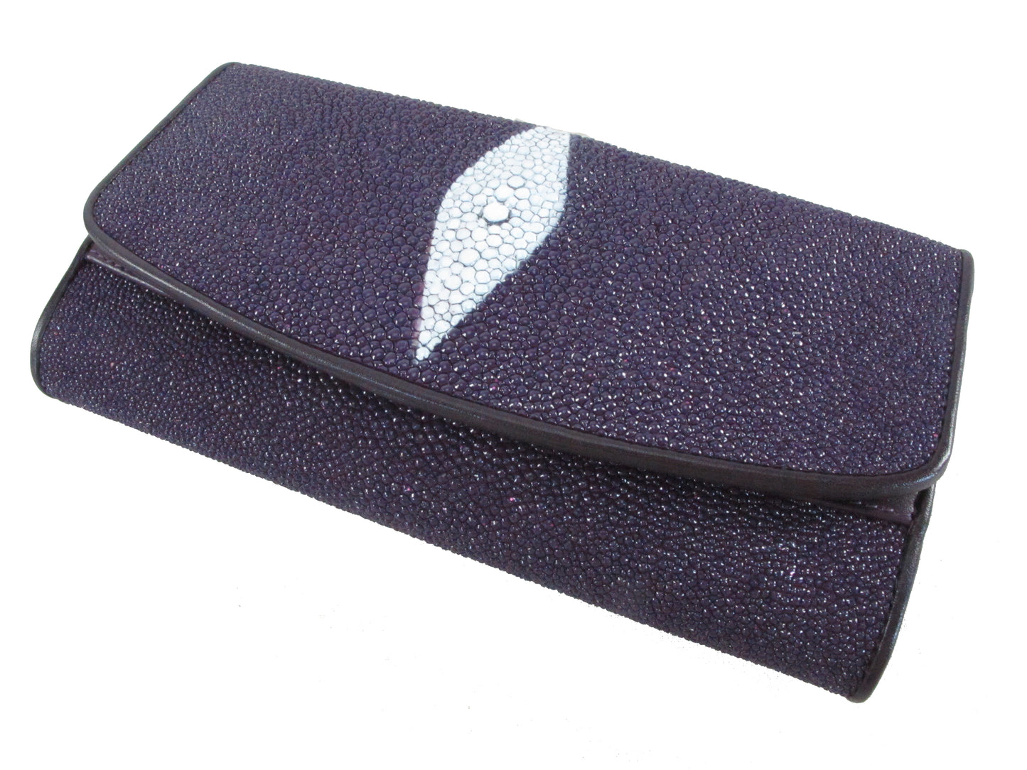 Genuine Stingray Skin Leather Women's Trifold Clutch Wallet Purse