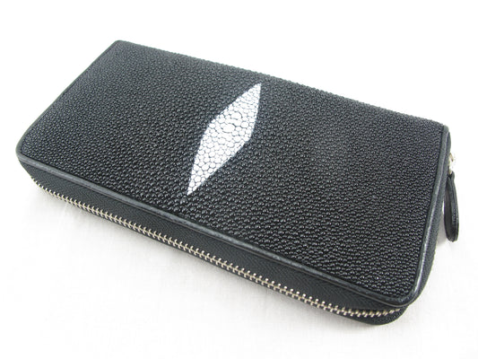Genuine Stingray Skin Leather Zip Around Clutch Wallet Purse