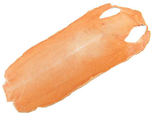 Genuine Polished Stingray Skin Leather Hide Pelt Long Shape Orange