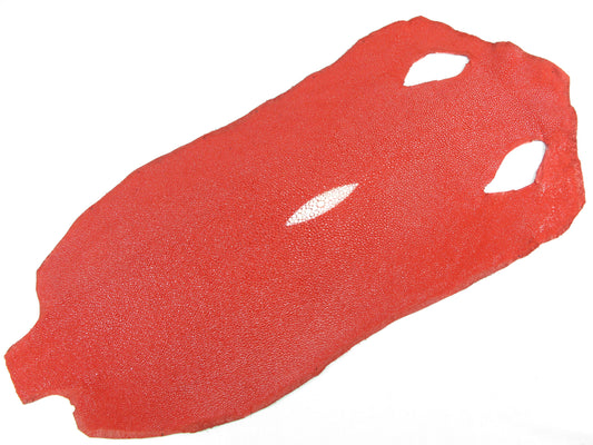 Genuine Stingray Skin Leather Long Shape Hide Pelt Carmine Red