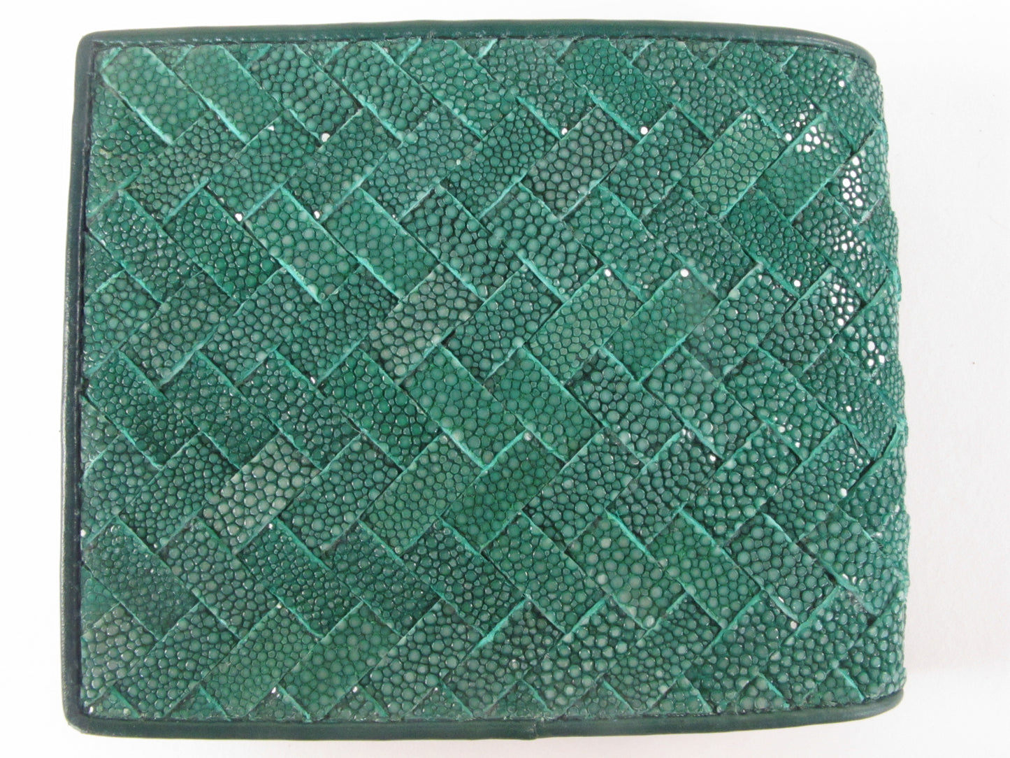 Genuine Polished Stingray Skin Leather Intrecciato Men's Bifold Handmade Wallet