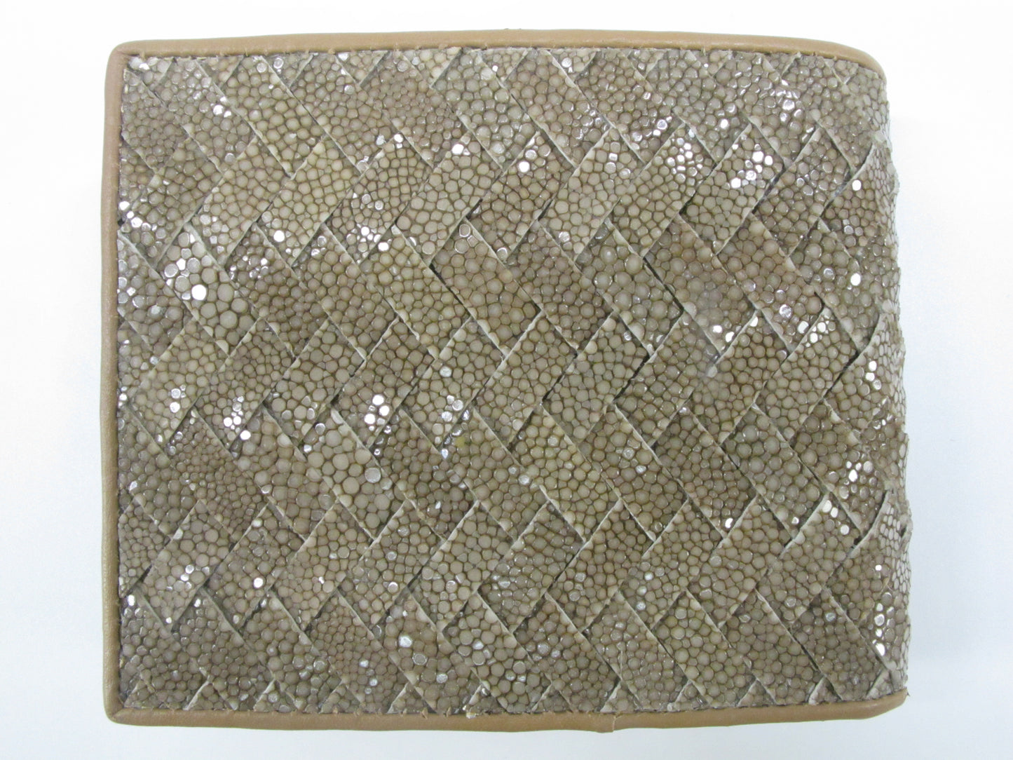 Genuine Polished Stingray Skin Leather Intrecciato Men's Bifold Handmade Wallet