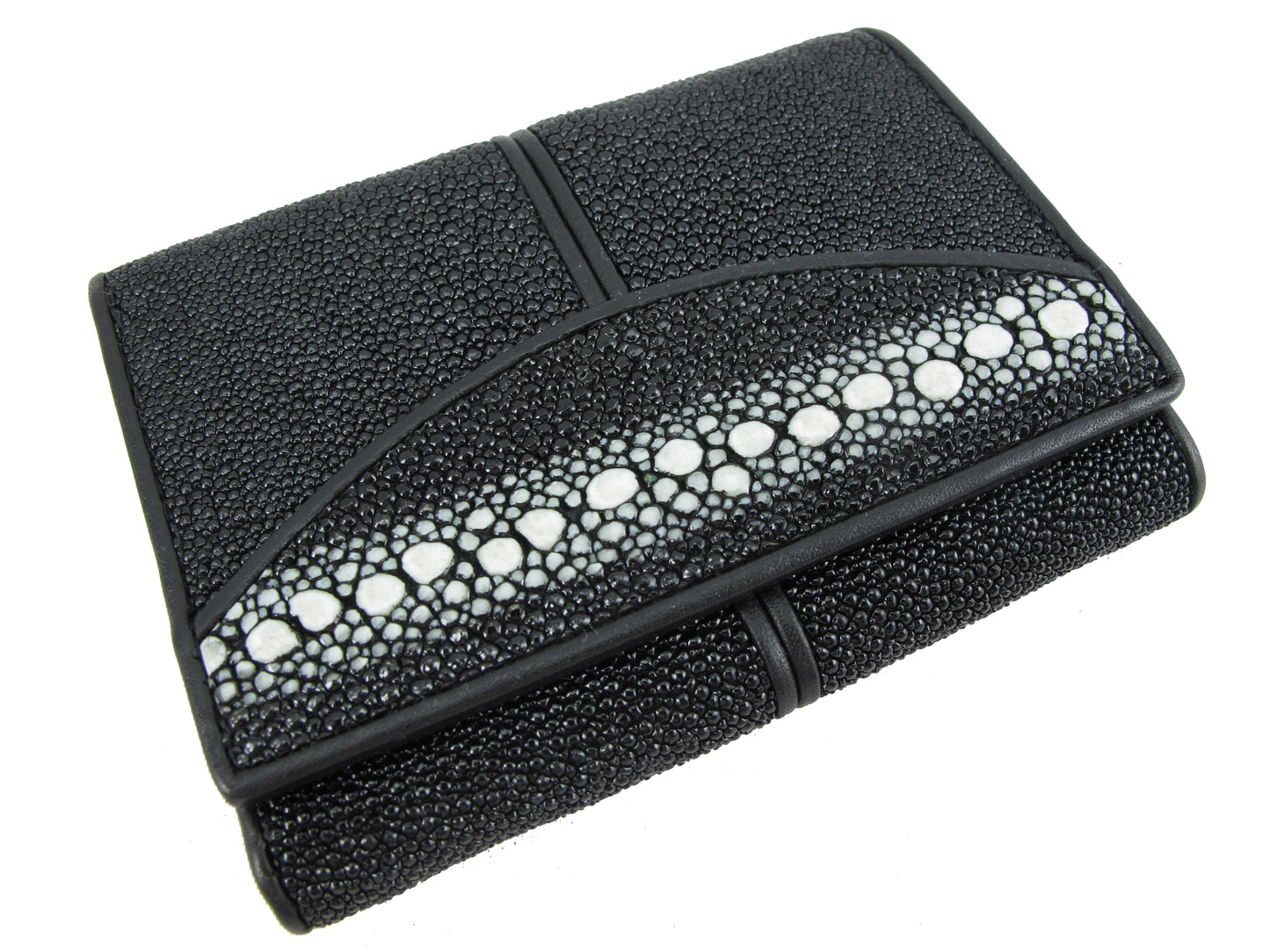 Genuine Row Stingray Skin Leather Mini Trifold Wallet