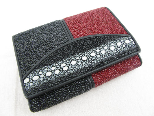 Genuine Row Stingray Skin Leather Mini Trifold Wallet