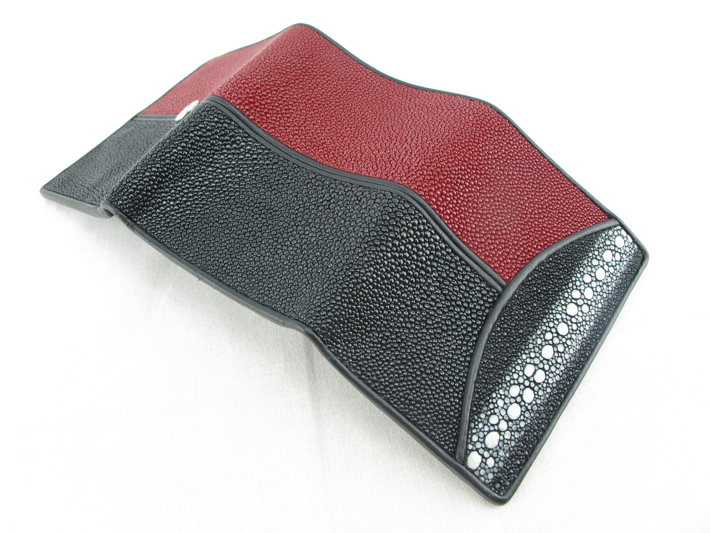 Genuine Row Stingray Skin Leather Mini Trifold Wallet